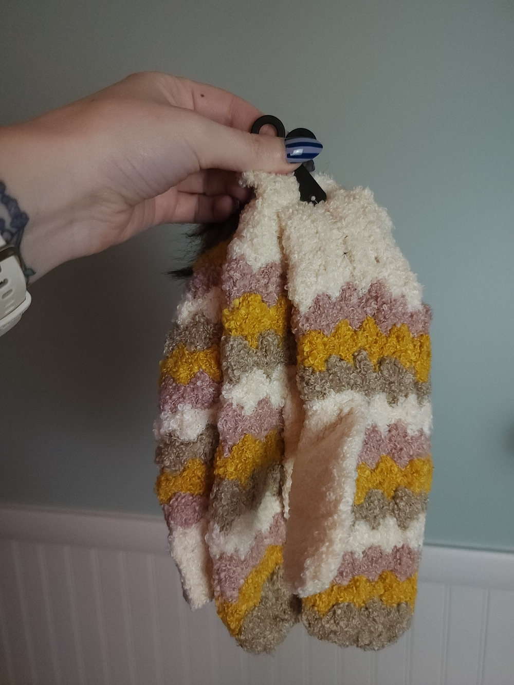 Laundry By Shelli Segal Cream, Mustard, Taupe & Pink Chevron Fuzzy Headband